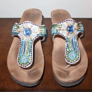 Rialto Sandals with Blue and Green Embellishments